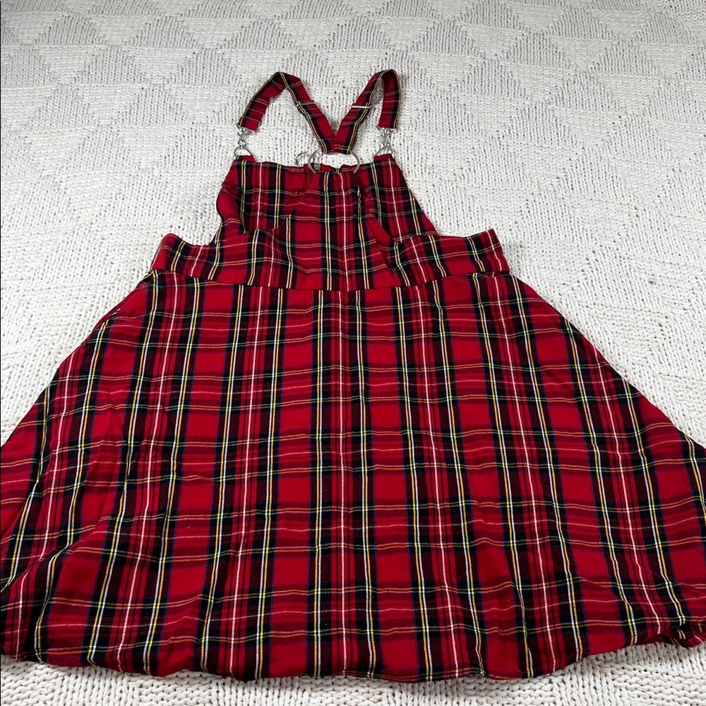 Hot Topic Red/Black Plaid O-Ring Skirtall Overall Zipper Dress - Picture 8 of 16